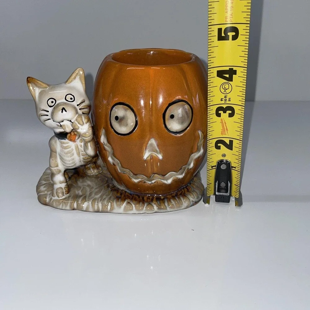 Yankee Votive Candle Holder Boney Cat Kitten Skeleton Halloween Decor Pumpkin C2